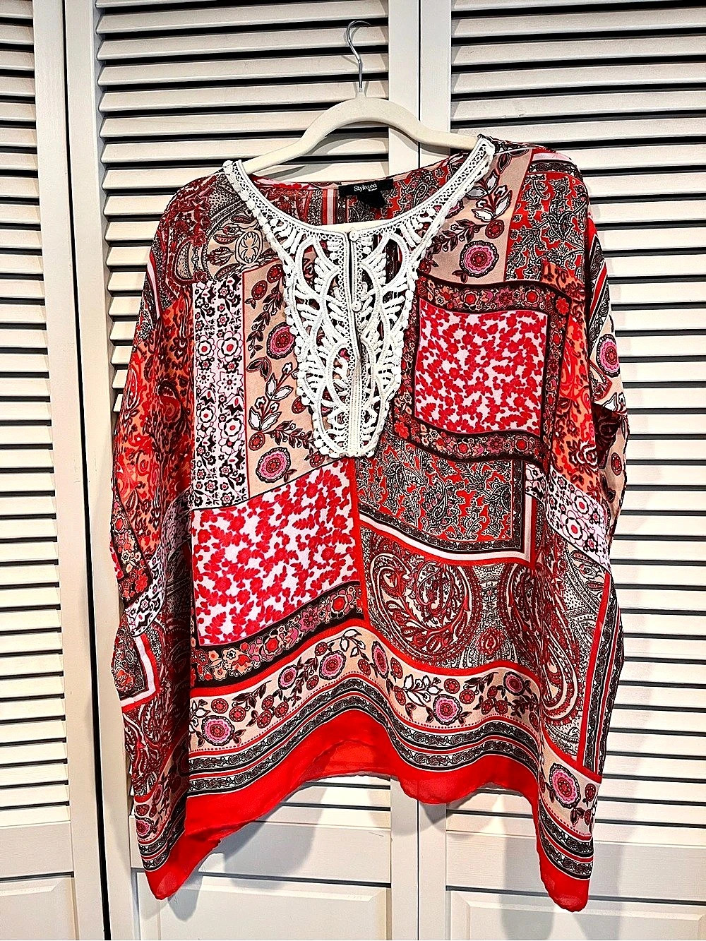 Style&Co. Paisley Tunic Red & White Size 2X Like New - Chiffon like!